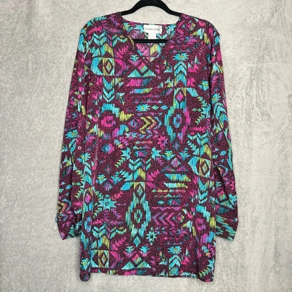 Bonnie & Norma XL Shirt Top Purple Boho V Neck Tab Long Sleeve Casual Womens - Picture 1 of 7